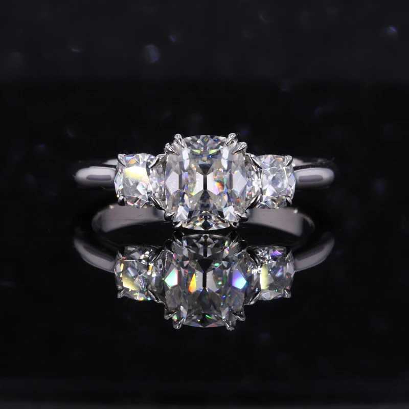 

Starsgem old mine cut DEF vvs 3 stones moissanite diamonds 14K white engagement ring gold