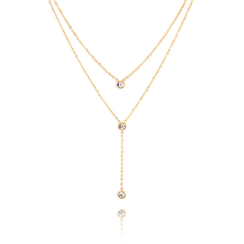 

Classic Design Fashion Charm Jewelry Stainless Steel 18K Gold Double Chain Zircon Tassel Pendant Women Luxury Infinity Necklace