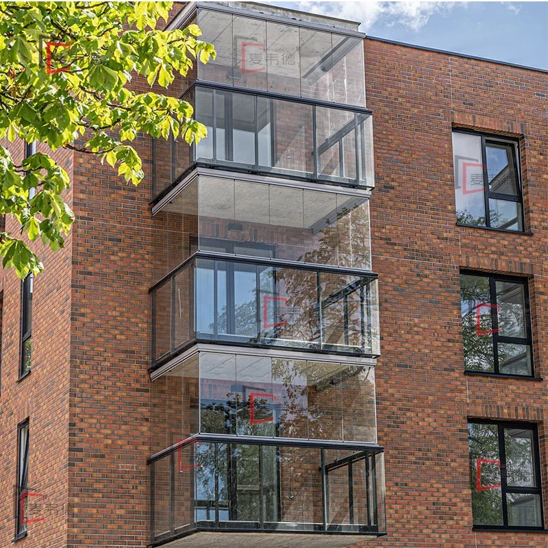 出口到欧洲铝滑动折叠阳台玻璃系统无框玻璃窗与钢化玻璃