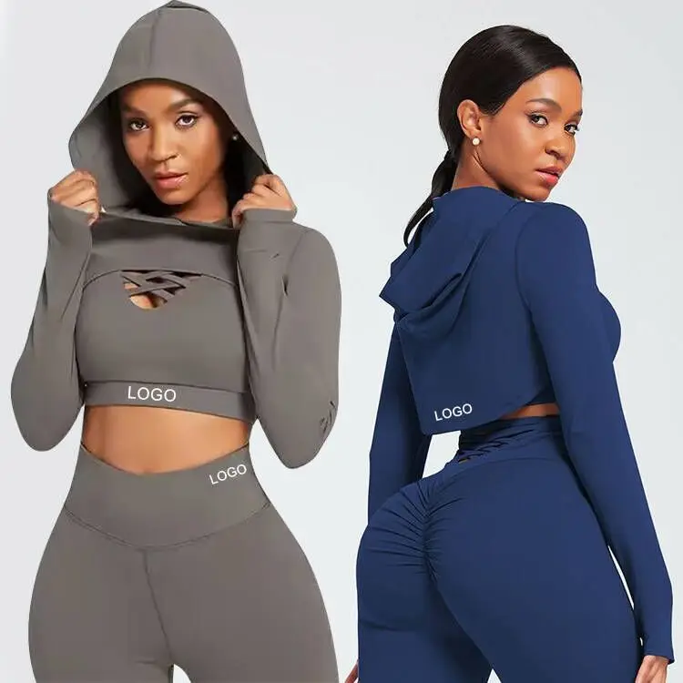 

Custom Athleisure Sportswear New Spandex High Waist Yoga Wear Womens Gym Jacket Seamless Long Sleeve Activewear 3 Pcs Yoga Set