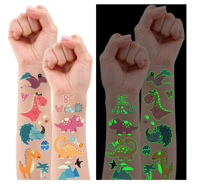 

Luminous Dinosaur Temporary Tattoos for Kids Styles Glow in The Dark, Dinosaur Birthday Party Decorations Supplies Favors Kids, Colorful