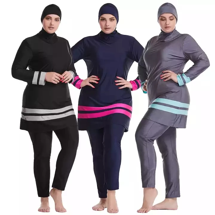

Full Covered Beach Wear Loose Plus Size Fat Women's Patchwork Conservative Swimming Women Islamic Muslim Swimsuit