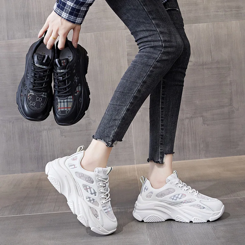 

Autumn New Trend Casual All Match Thick Soled Height Increased Women Sports Shoes, Beige black