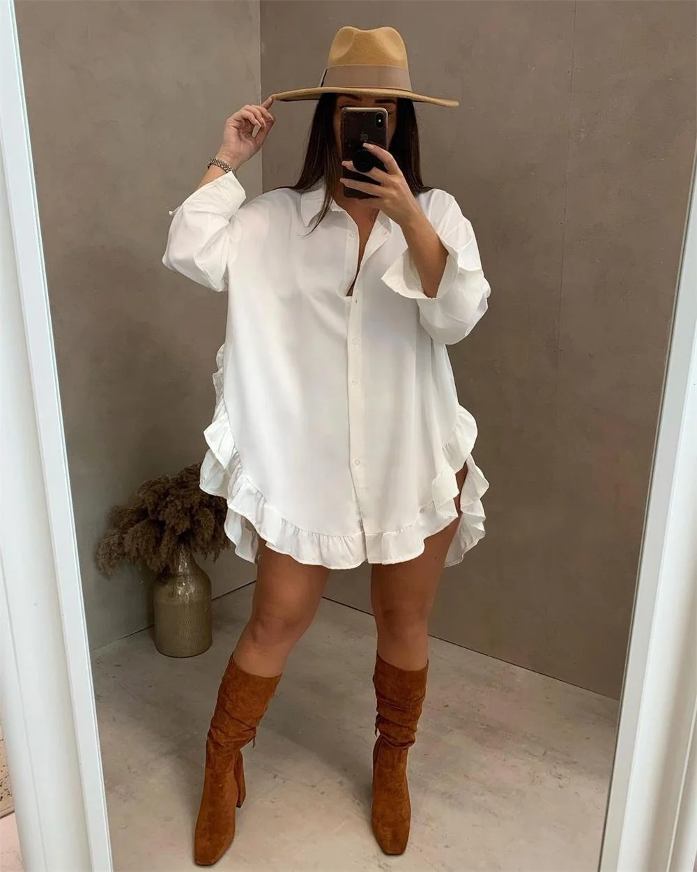 

YD Fashion fall long sleeve t shirt button up polo shirt blouse top ladies casual stylish ruffles top women's blouses