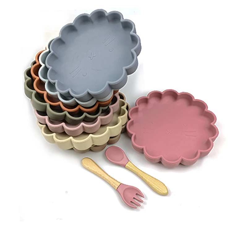 

100% Food Grade Silicone Amazon top sell Non toxic silicone plate for kids Baby silicone Cute Lion plate, Customized color