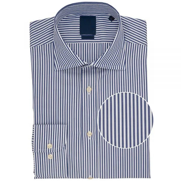 

2019 classic blue white turn down collar business formal suit stripe 100% cotton men shirt formal