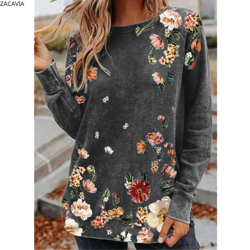 

ZACAVIA Autumn 2021 New Long Sleeve Pullover Sweater Casual Crew Neck Loose Sweater Printed Pullover Sweater