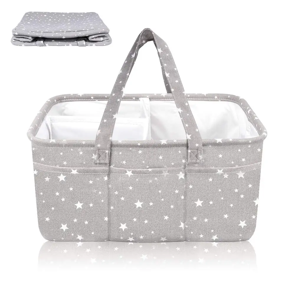 

Canvas Baby Diaper Caddy Organizer - Diaper Tote Bag | Nursery Storage Bin Newborn Registry Must Haves Diaper Caddy, Grey