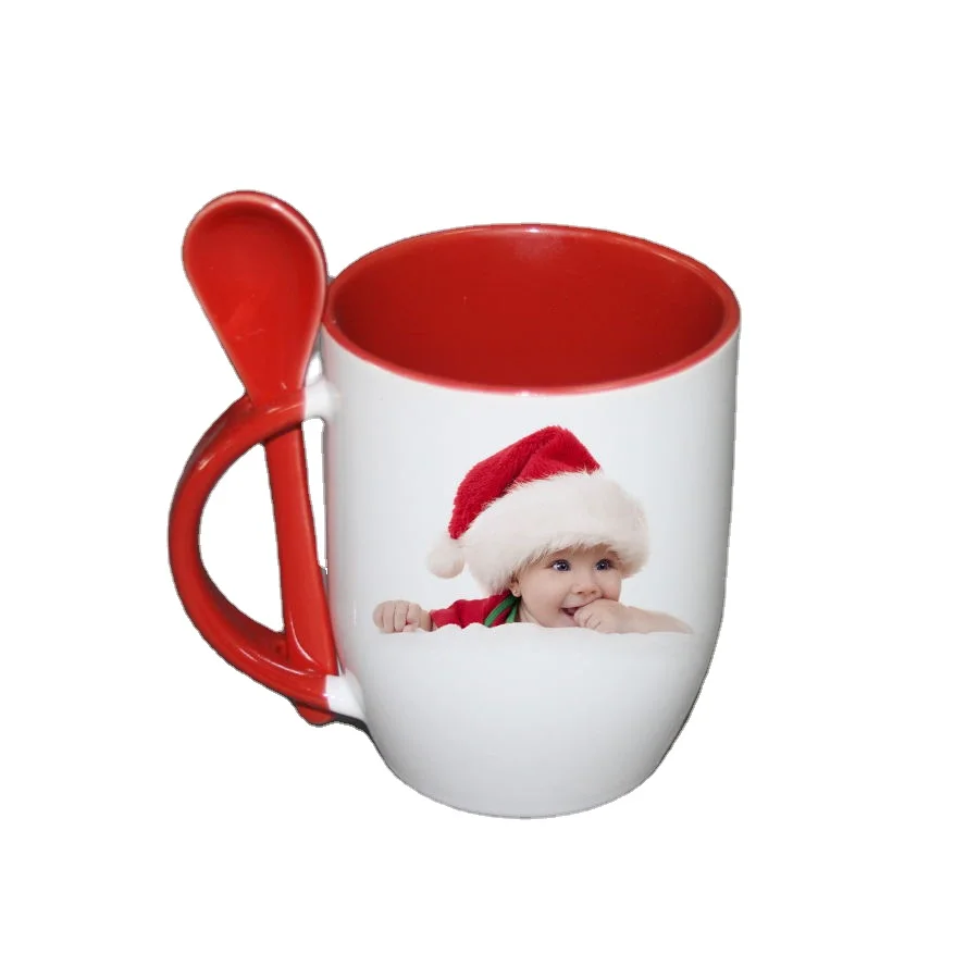 

11oz Sublimation Blank Ceramic Mug Spoon Wholesale 11oz Colored Sublimation Mug with Heating Coaster Custom Logo Spoon Mugs