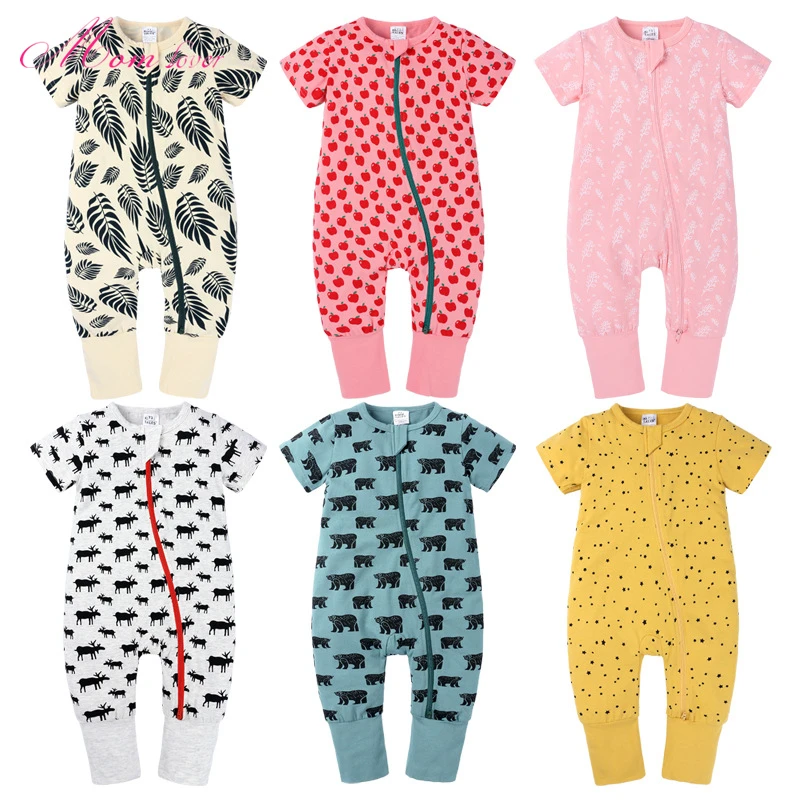 

wholesale Cheap print toddler clothes baby pajamas zip wholesale newborn baby romper Baby Girls and Boys Onesie