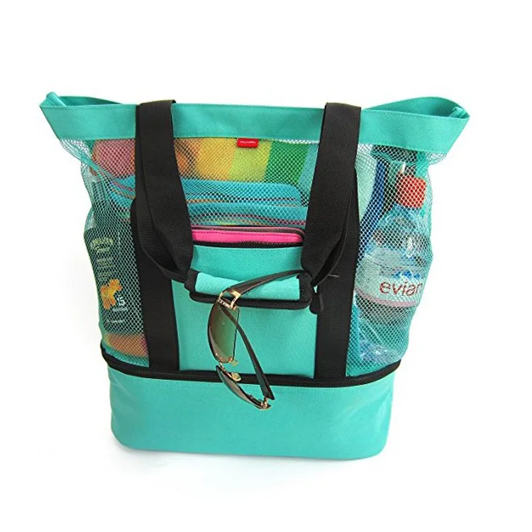 

Foldable mesh cooler beach tote bag for picnic, Green