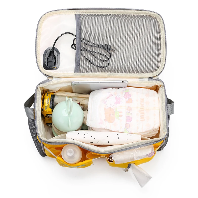 

Lightweight, Multifunctional, Large Capacity Stroller Bag Baby Diaper Bag with USB Interface Zipper Storage Bag Cooler Bag, Gray, yellow, pink, green, beige