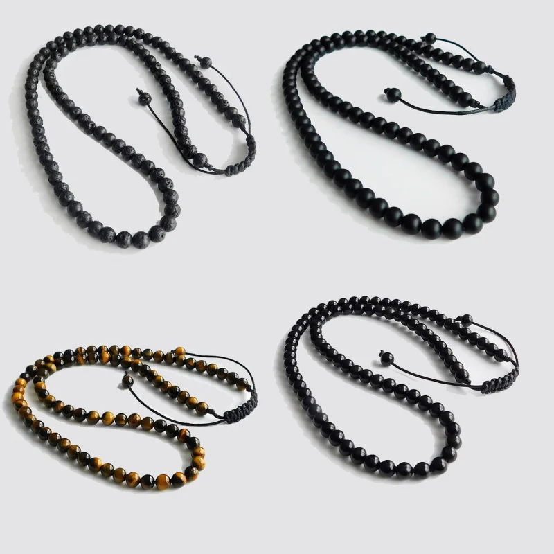 

22.7inch Tiger Eye 8MM Multi-layer Bracelet Soild Stone Men Fashion Necklace Bracelet Jewelry Braided Rosary Gem Stone Bangle