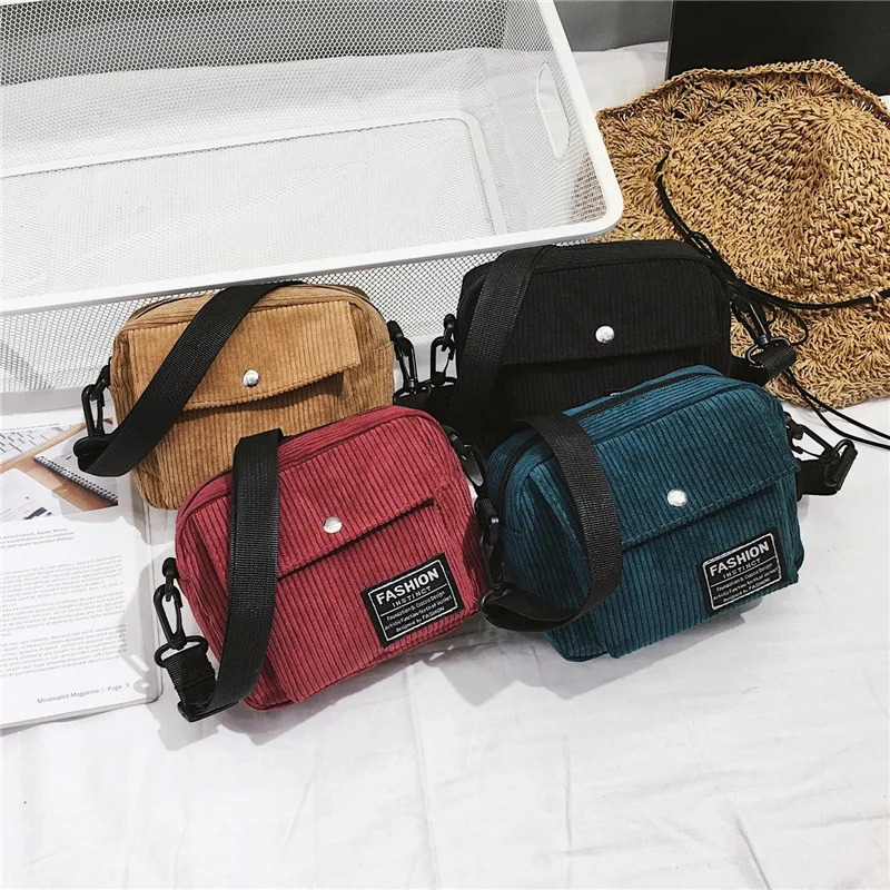 

2021 Wholesale Trendy Women Canvas Single Shoulder Messenger Bag Corduroy Les Sacs Des Femmes Small Square Crossbody Bag