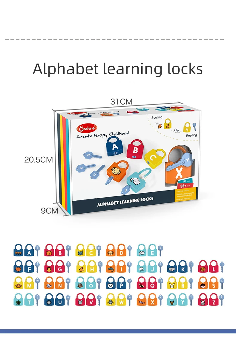 Children Montessori Alphabet Number Learning Locks toys alphanumeric unlock teaching aids educational toys for kids