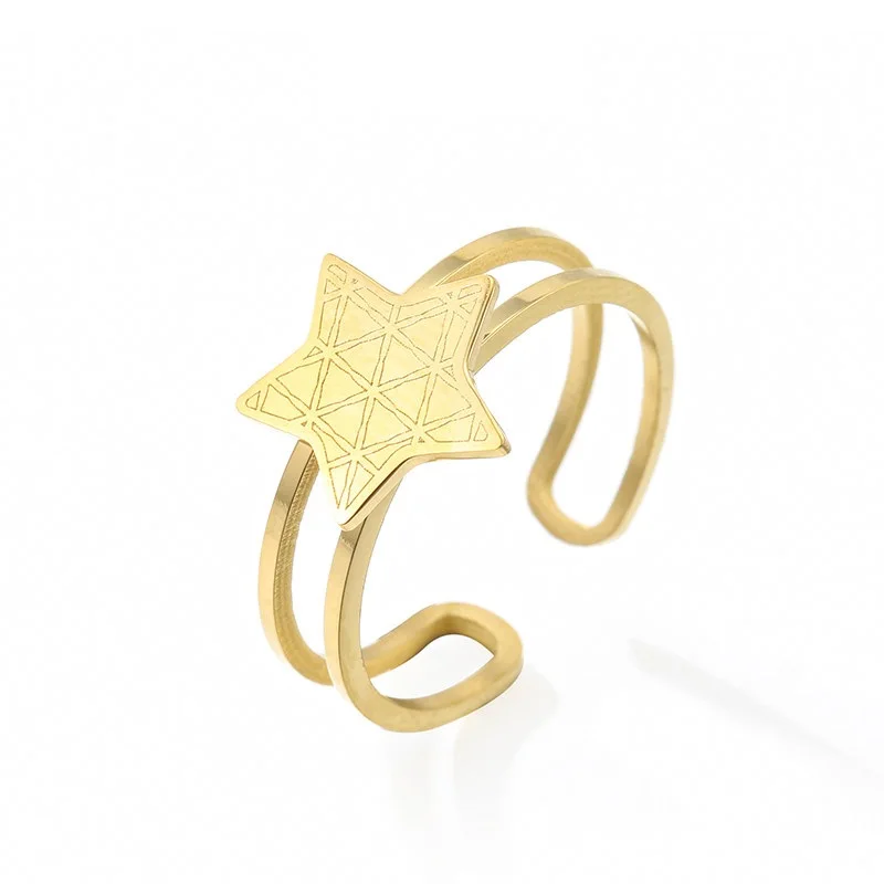 

Hot Selling Adjustable Gold Plated Star Stainless Steel Engraved Ring, Gold color