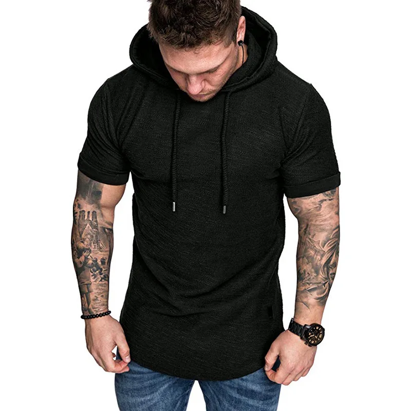 

Men's Pure Color Bamboo Cotton Hoodie T-shirt Custom Logo Casual Short Sleeve T-shirt Hoodie