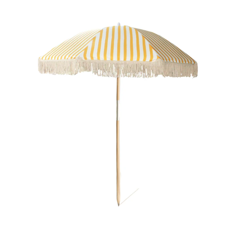 

Super Cool Wooden Pole Parasols Tassels Patio Outdoor Decorative Custom Printing Beach Umbrella With Tassels Bali Umbrellas, Customized color