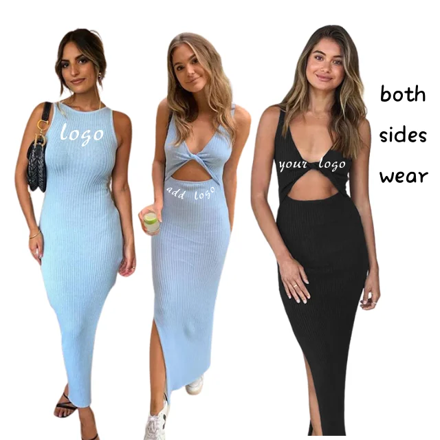 

Fashion Streetwear Sexy Backless Hollow Out Slim Dress Knitted Ribbed High Elasticity Casual Maxi Dresses, Picture color
