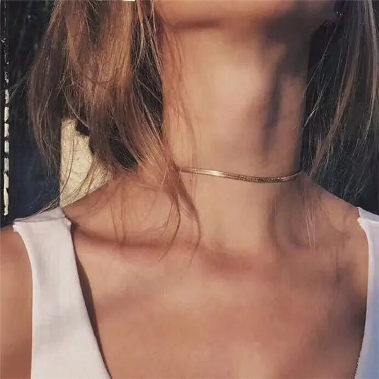 

Europe and America new personality blade chain clavicle chain flat snake bone chain necklace fashion simple choker necklace, Picture shows