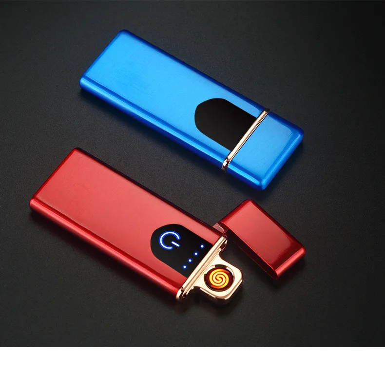 

wholesale Perfect handfeel thin USB lighter with fingerprint touch induction customs logo, 5 colors