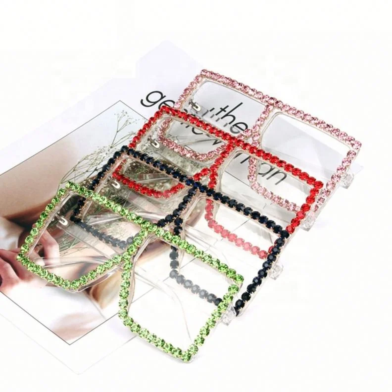 

Wholesale Fashion Transparent Lens Women Diamond Frame Sun Glasses Crystal Rhinestone Sunglasses, Colors
