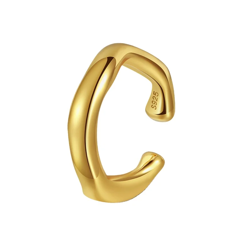 

RINNTIN CL09 Minimalist 925 silver clip on cartilage earring jewelry single C shape 14k gold plated ear cuff earrings wholesale
