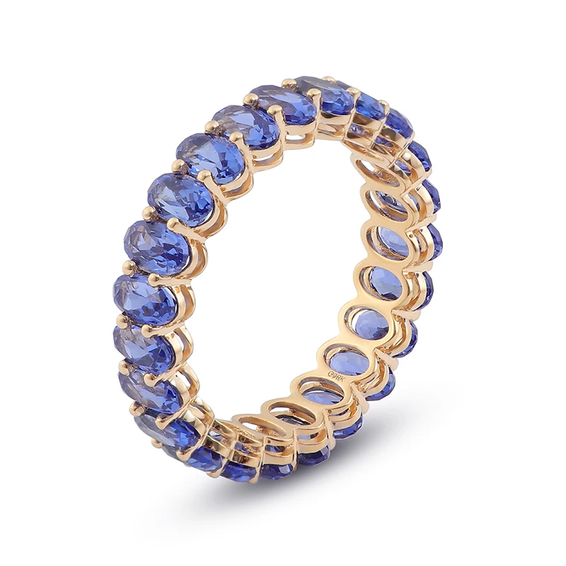 

Full eternity band 3x5mm oval cut lab grown blue sapphire anniversary ring band gift jewelry in yellow gold, White,yellow and rose gold