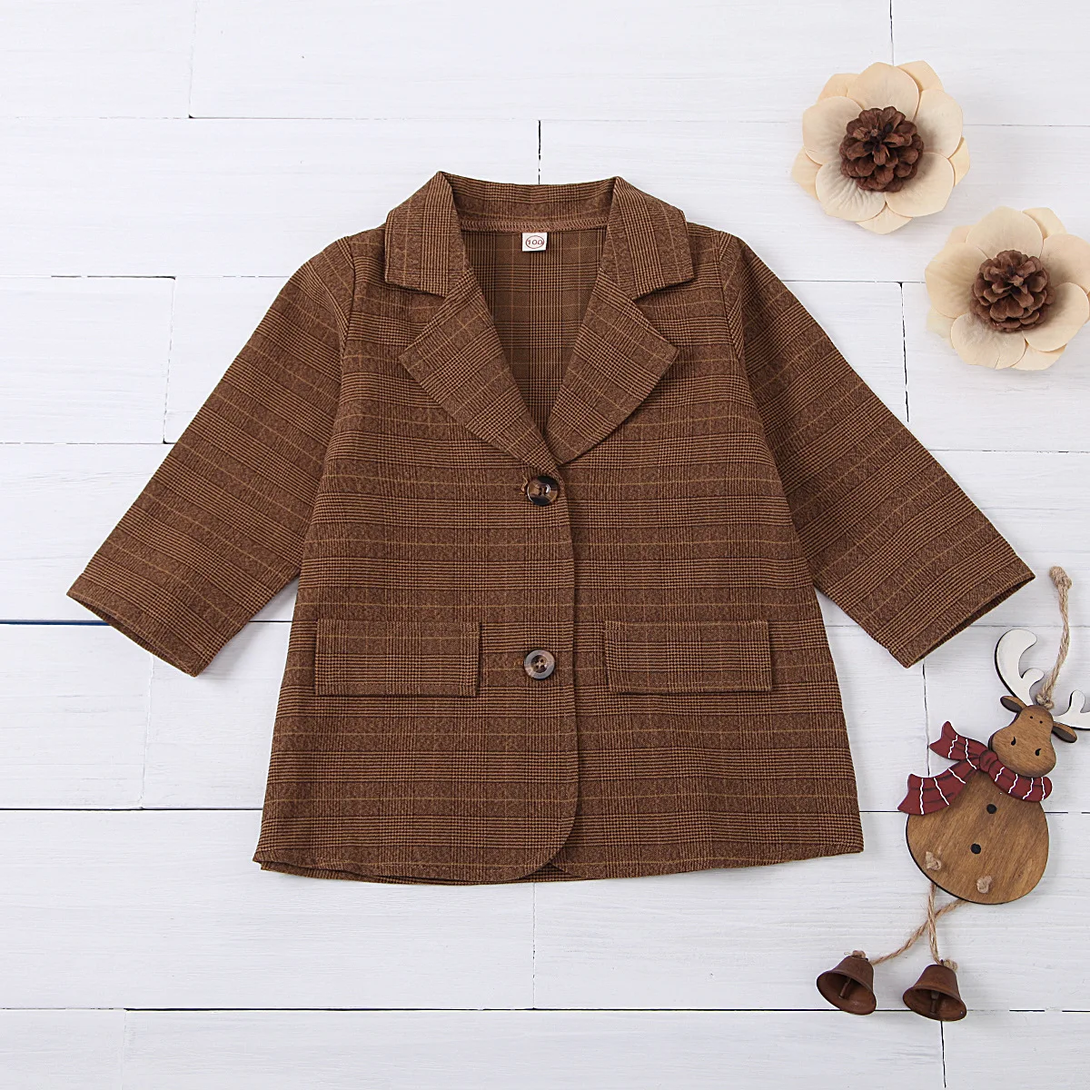 

Wholesale Kids Autumn Winter Plaid Single-breasted Lapel Long Sleeve Windbreaker Coat