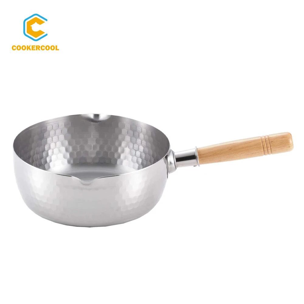 

Cookercool Amazon hot sale stainless steel Japanese Yukihira Sauce pan milk pot with wooden handle, Black