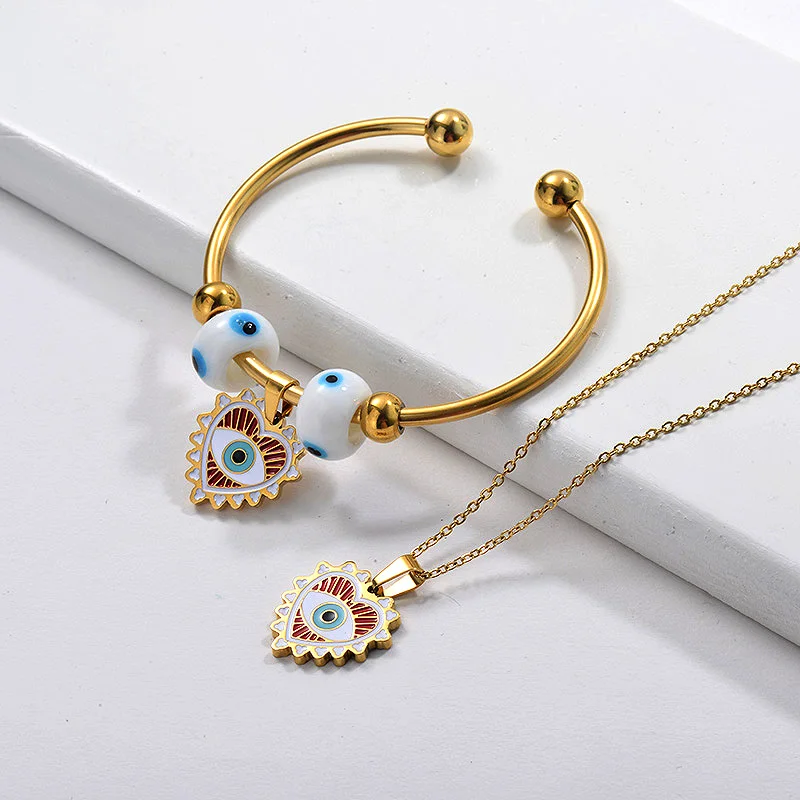 

BAOYAN Fashion Stainless Steel 18k Gold Evil Eye Necklace Bangle Jewelry Set Fashion Jewelry Sets Made in China Wholesale