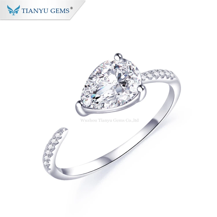 

Tianyu gems white gold jewelry new design pear shape moissanite diamond finger rings