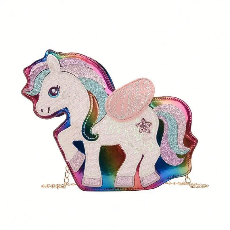 

2020 Cute Fashion Dream Unicorn Sequin Pu Laser Chain Purse and Handbags Tote Crossbody Mini Bag for Girls