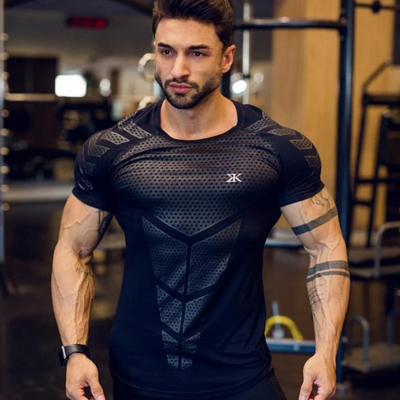 

2021 New Men Compression T-shirt men Sporting Skinny Tee Shirt Male Gyms Running T-shirt Fitness Short Sports men t-shirts, As picture