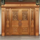 Modern House Exterior Door Double Tempered Glass Pure Copper Door Villa Entry Front Door Design