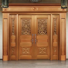 البيت الحديث الباب الخارجي زجاج مقسى مزدوج النحاس النقي الباب فيلا دخول الباب الأمامي تصميم