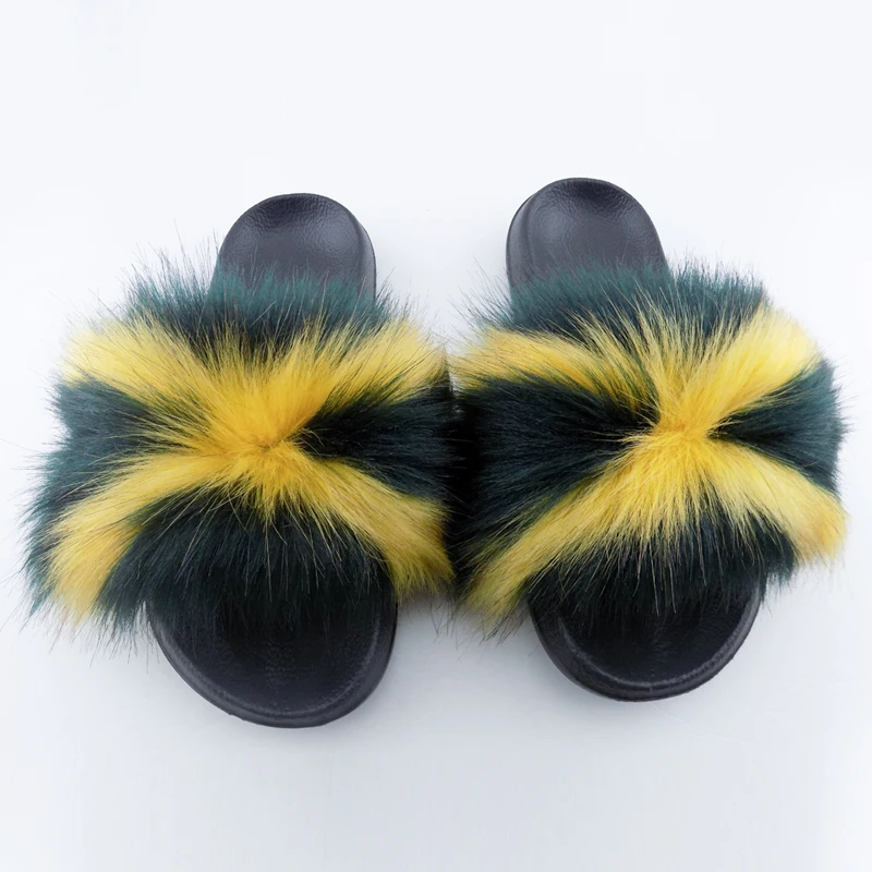 Accept customized color popular big fox fur ball slides kids fur slippers women fluffy sandals mommy and me fur slides, Chosen colors from our stock colors