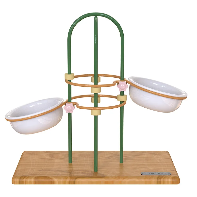 

New Pet Double Bowl Feeder Adjustable Ceramic Bevel Cactus Cat Bowl