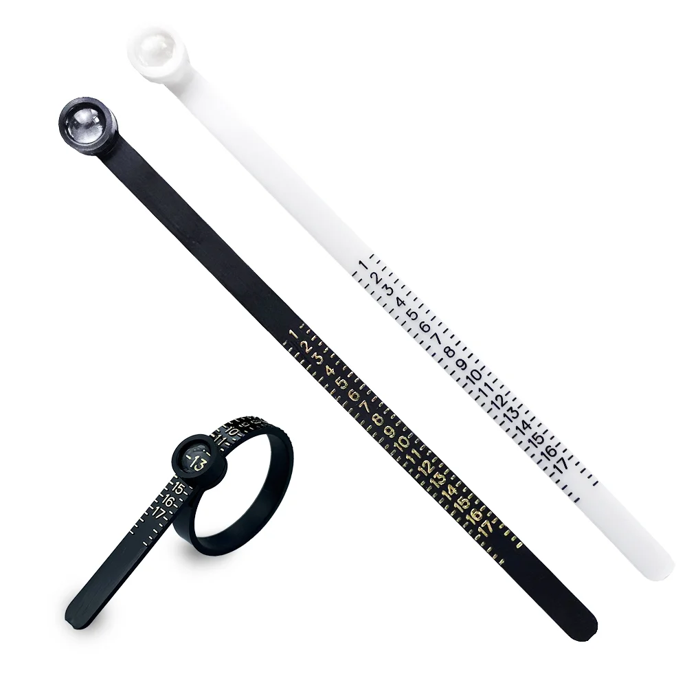 

Jewelry Measuring Tool Black White Plastic Ring Ruler Tape US/UK/EU Plastic Ring Sizers Finger Gauge with Magnifying Glass