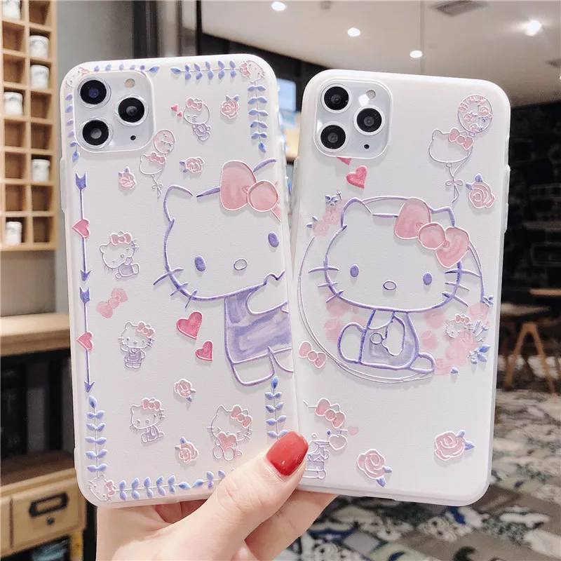 

KT Cat Cute Hello Kitty Silicone Soft Phone Case for iPhone 11 Pro Max 11Pro 7 8 X Xs Max