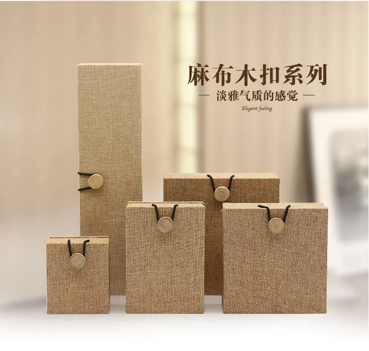 
High-grade wooden buckle Jewelry box linen ring pendant bracelet necklace packaging jewelry box 
