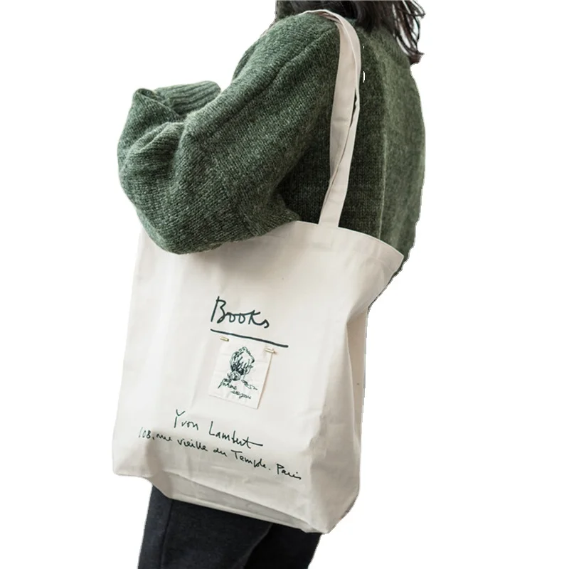 

Large Capacity With Handle Cotton Canvas Shopping Bag Ladies Fashion Shoulder Bags, 2 color