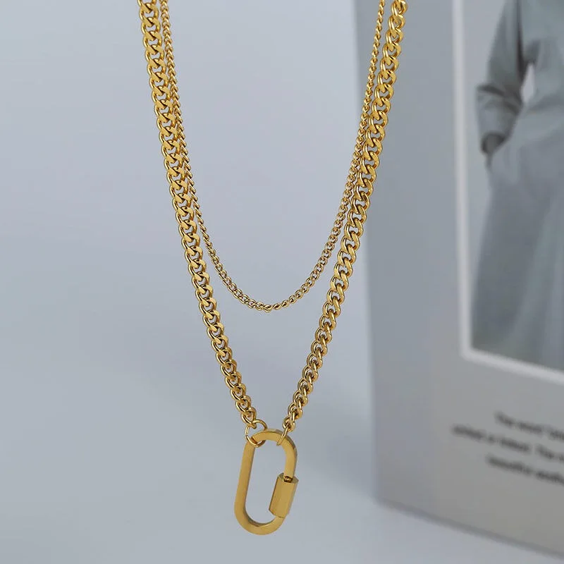 

Vintage Simple Paperclip Double-layer Gold-plated Titanium Steel Necklace Women