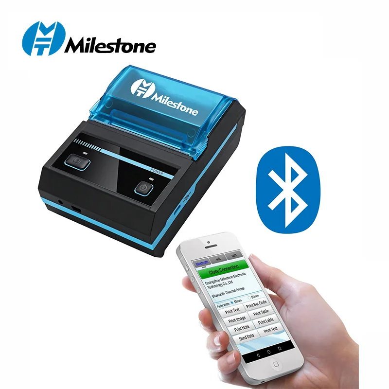 

MHT-P5801 Milestone mini portable Blue tooth thermal printer photo receipt bill printer, Blue + black color