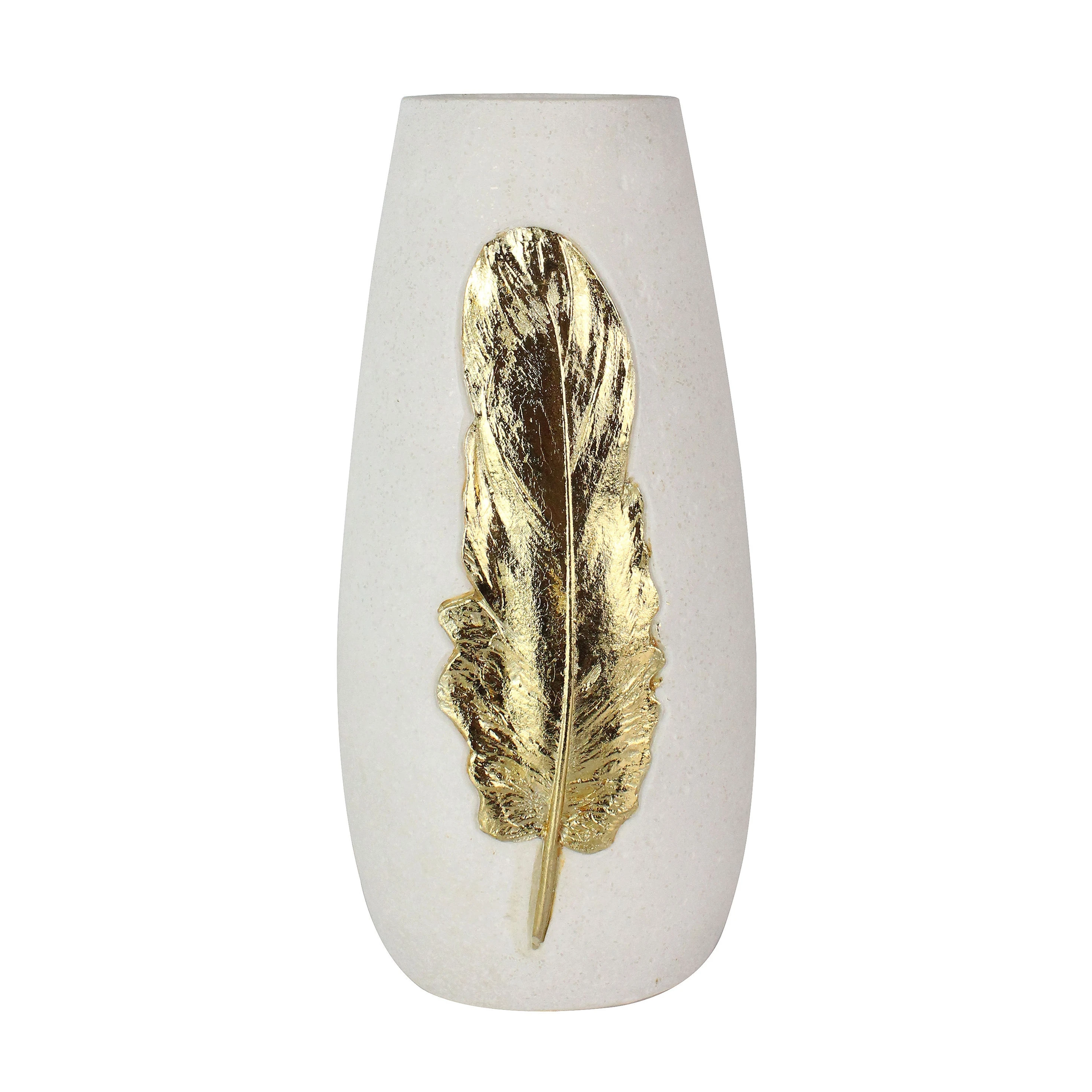 

In Stock Living Room Decoration Gold Feather Home Decor Simulation Volcanic Rock Resin Vase Other Home Decor Accessories, White and gold