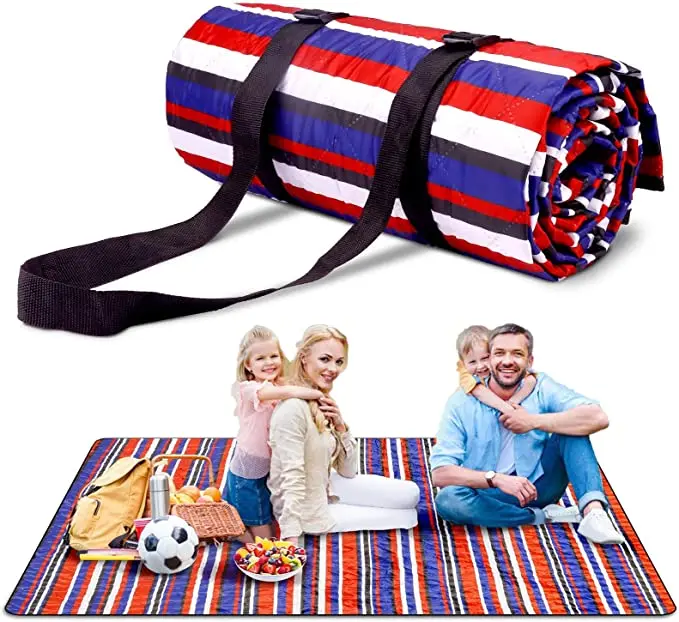 

Picnic Blankets with Faux Leather Carrier Handles and Waterproof Lining for Outdoor Picnics Family Picnic Waterproof with Tote, Muti-color