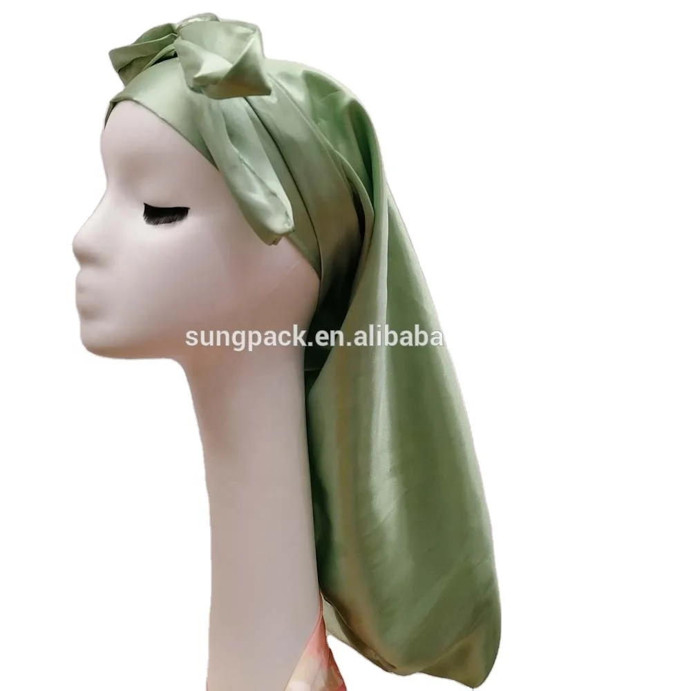 

Women Long Night Cap Sleeping Satin Bonnet Braids Hair HeadWrap Adjustable Silk Tie Bonnets, Customize