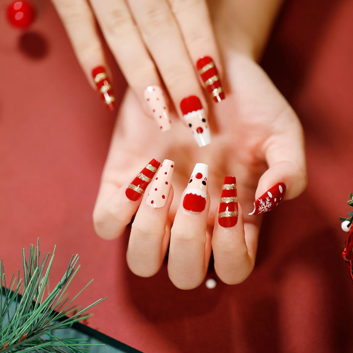

Packaging Artificial Fingernails Snowflake Christmas Top Quality Reusable Long Press On Nails, Picture