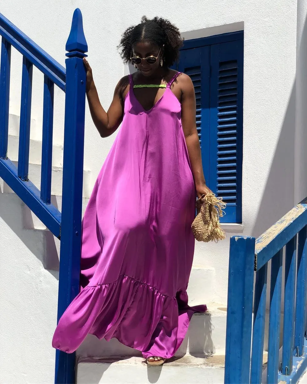 

Loose Sleeveless Strap Long V Neck Dress Silk Dresses Women Ladies Elegant Dinner Party Gown Plus Size Party Wear Dresses, Rose red