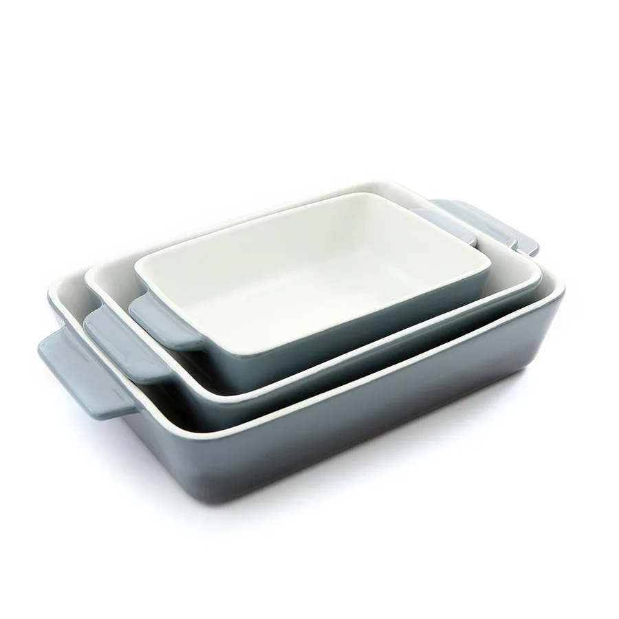 

Porcelain Dinner Customized 12-Inch Rectangular Binaural Baking Dish Nordic Ceramic Ovenware Home Cheese Baked Rice Plate Set